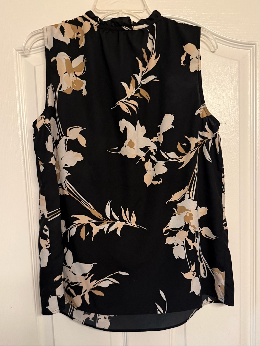 Merona Black Floral Sleeveless Blouse XL Ruffle Tie Neck Flowy Lightweight Top - Picture 13 of 16